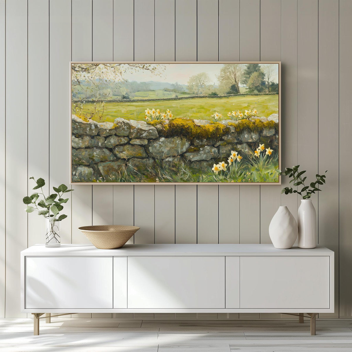 Samsung Frame TV Art Impressionistic Painting Daffodils and Countryside
