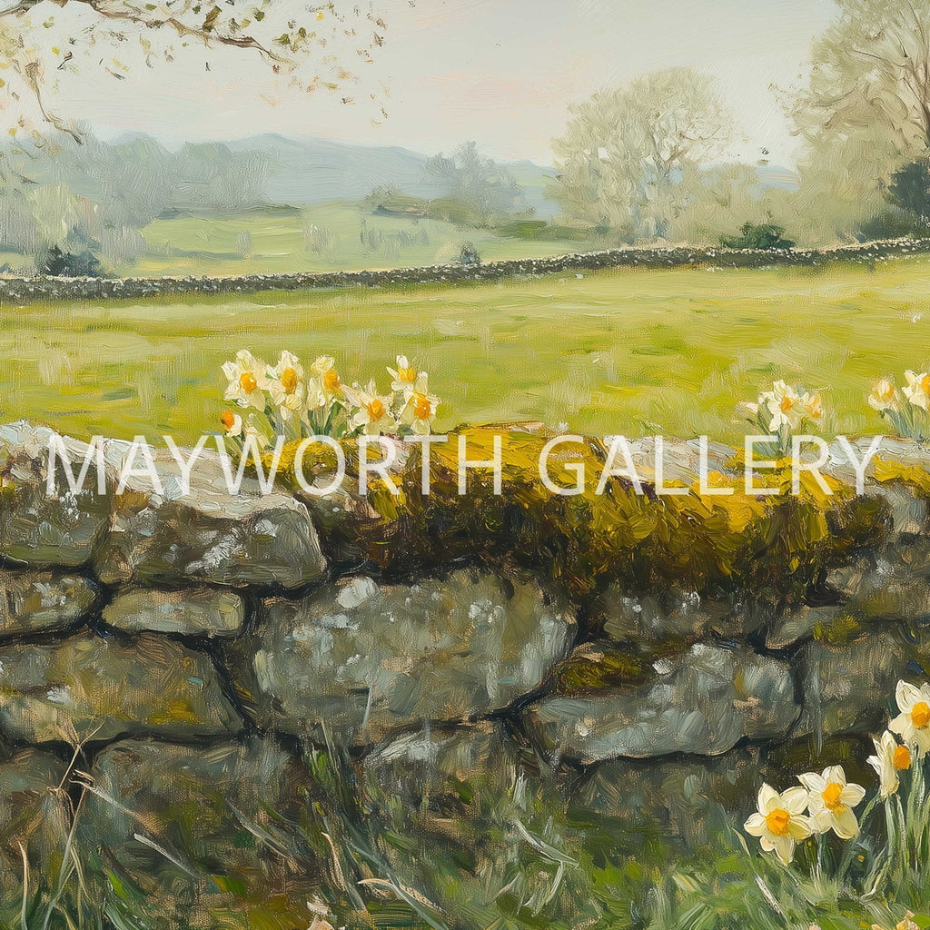 Samsung Frame TV Art Impressionistic Painting Daffodils and Countryside