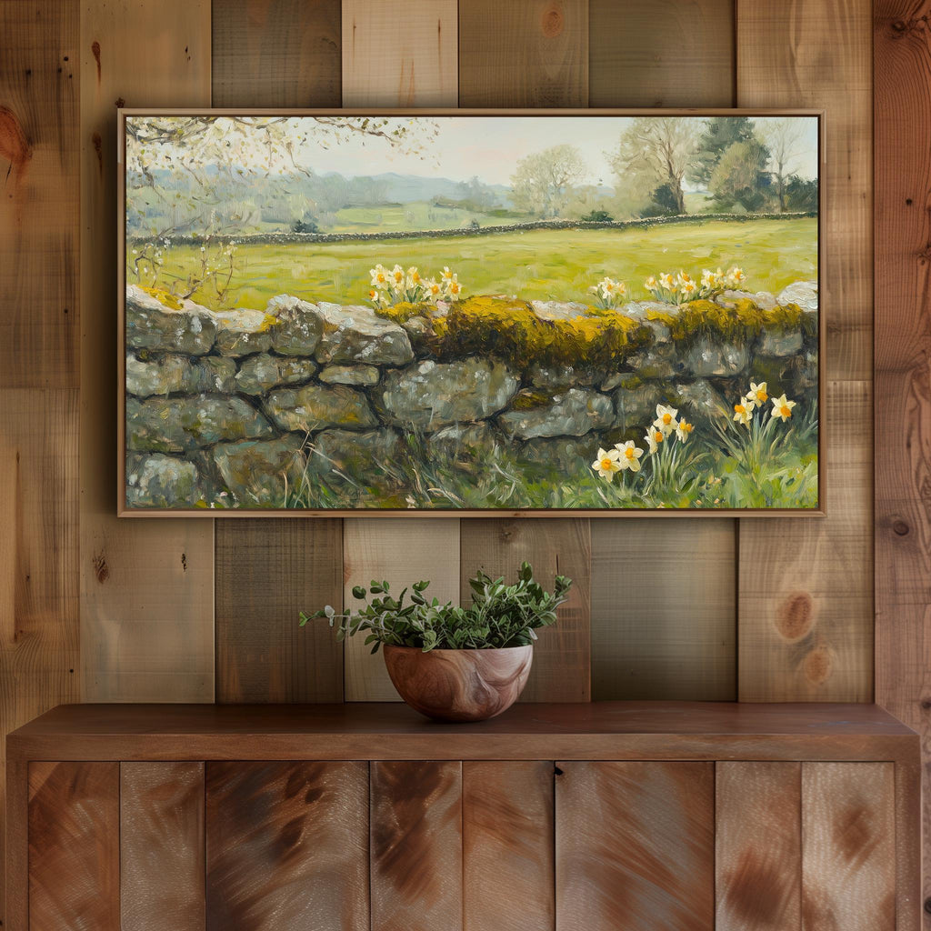 Samsung Frame TV Art Impressionistic Painting Daffodils and Countryside