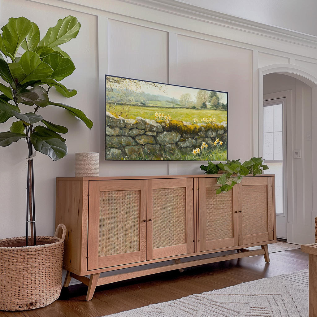 Samsung Frame TV Art Impressionistic Painting Daffodils and Countryside