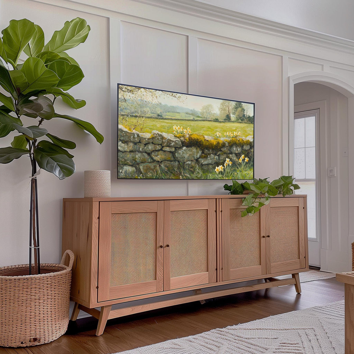 Samsung Frame TV Art Impressionistic Painting Daffodils and Countryside