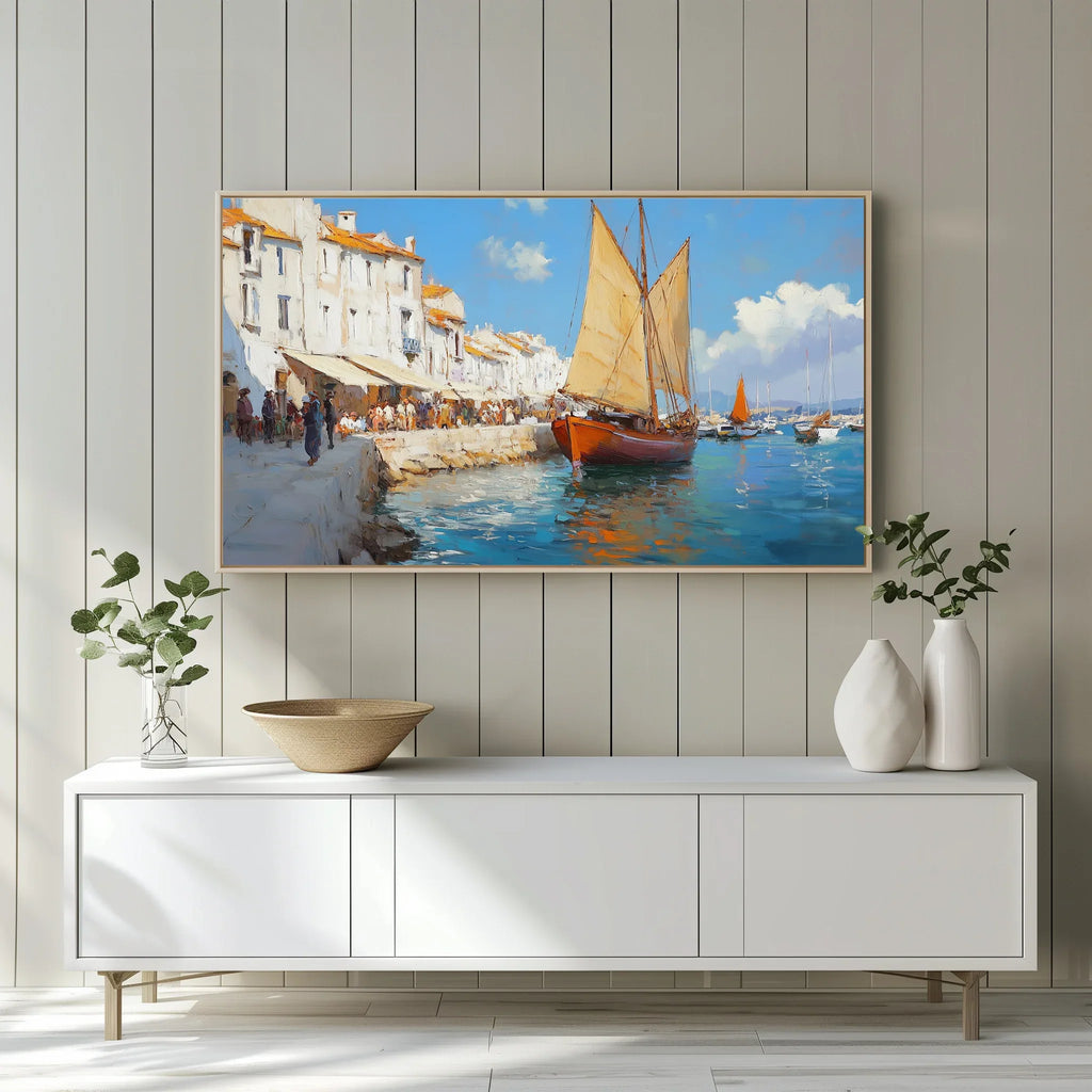 Frame TV art image Mediterranean Sailboats for art tv
