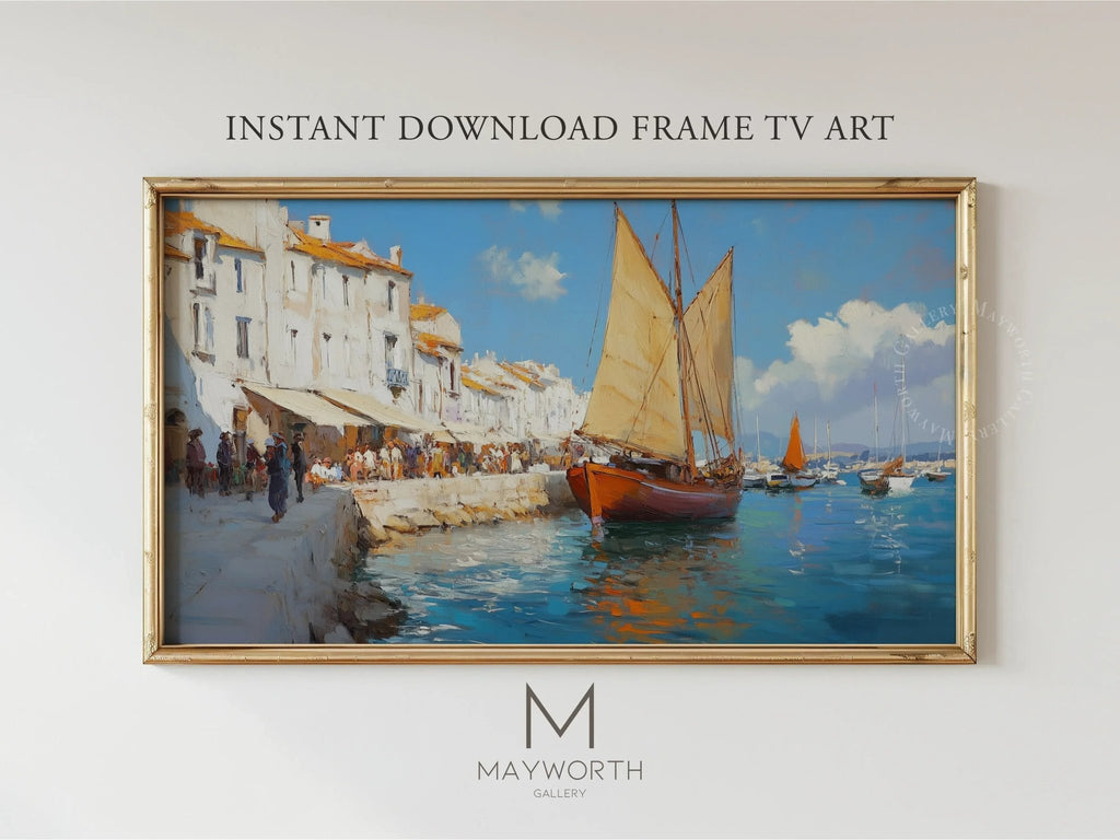 Frame TV art image Mediterranean Sailboats for art tv