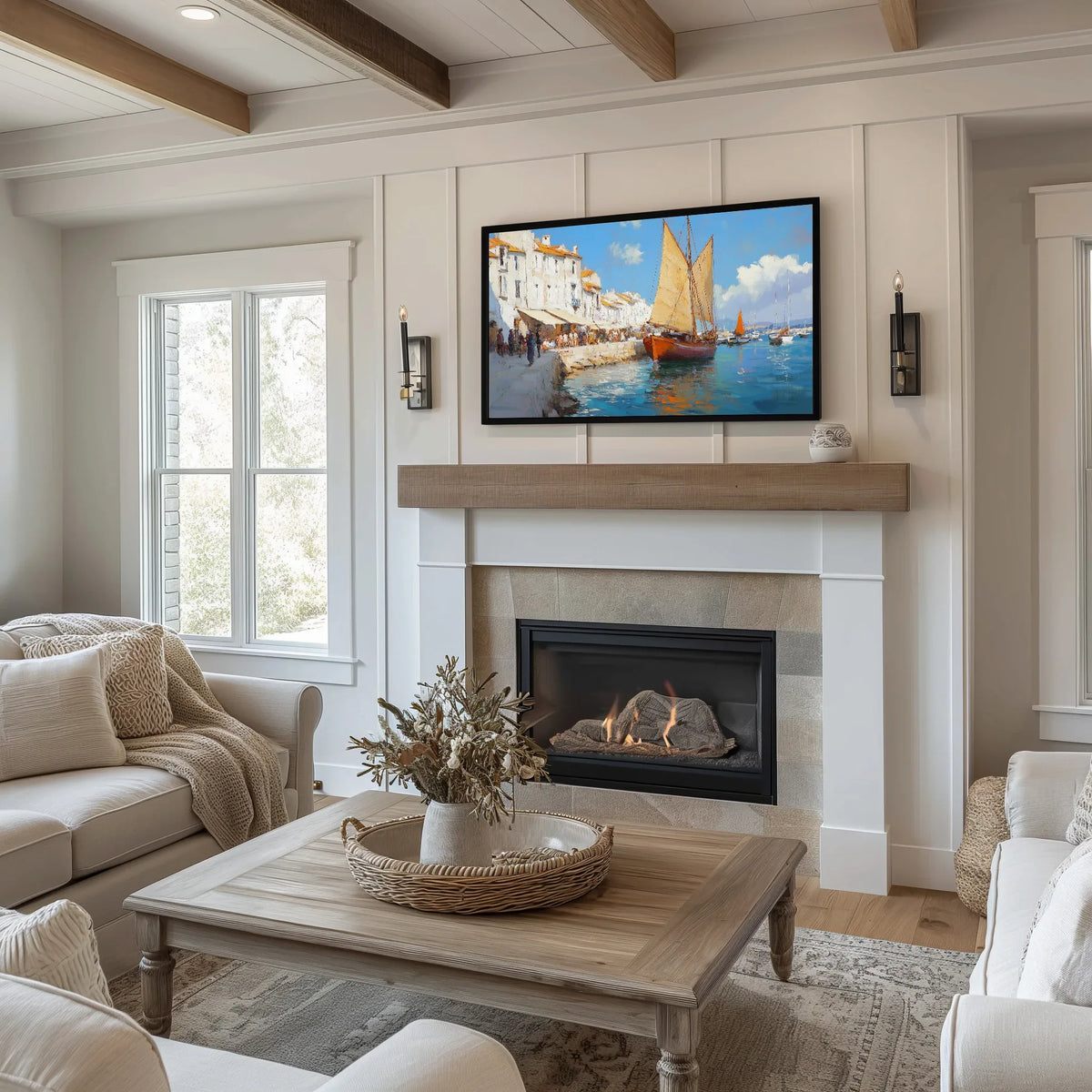 Frame TV art image Mediterranean Sailboats for art tv