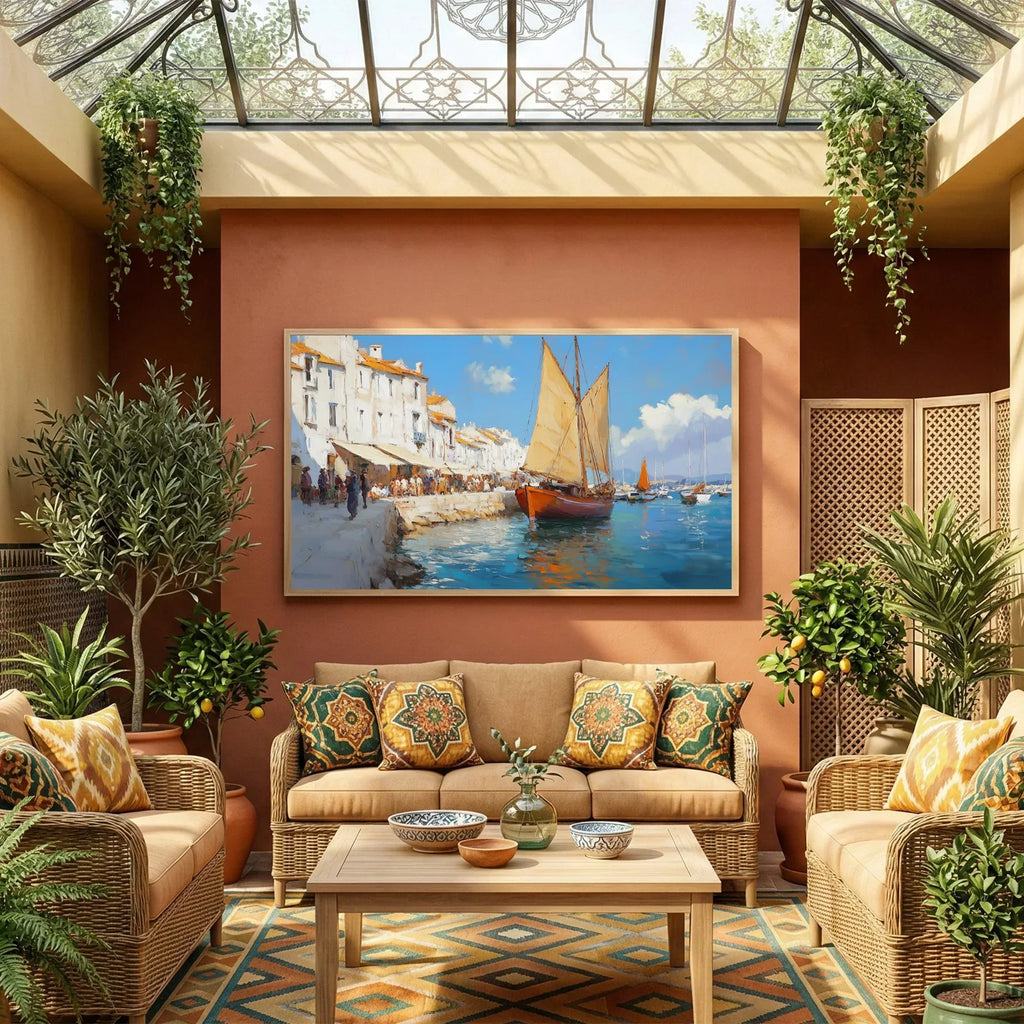 Frame TV art image Mediterranean Sailboats for art tv