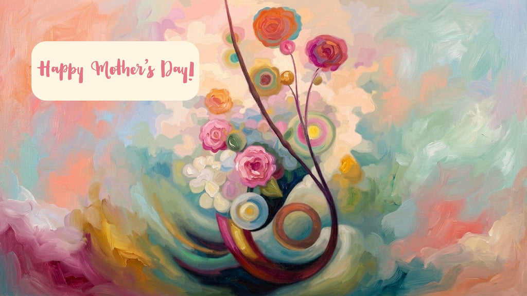 Abstract floral Mother's Day card art displayed in Samsung Frame TV Art Mode, vibrant and elegant