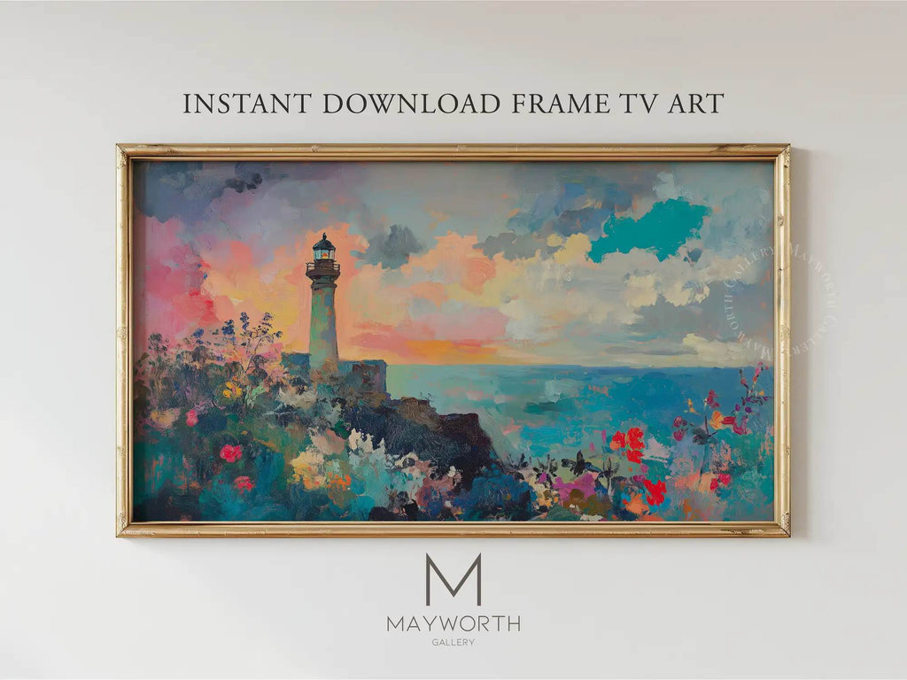 Instant Download Frame TV Art — Lighthouse Coastal Painting by Mayworth Gallery

