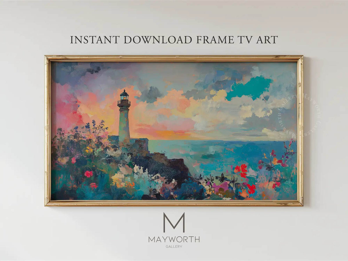 Instant Download Frame TV Art — Lighthouse Coastal Painting by Mayworth Gallery
