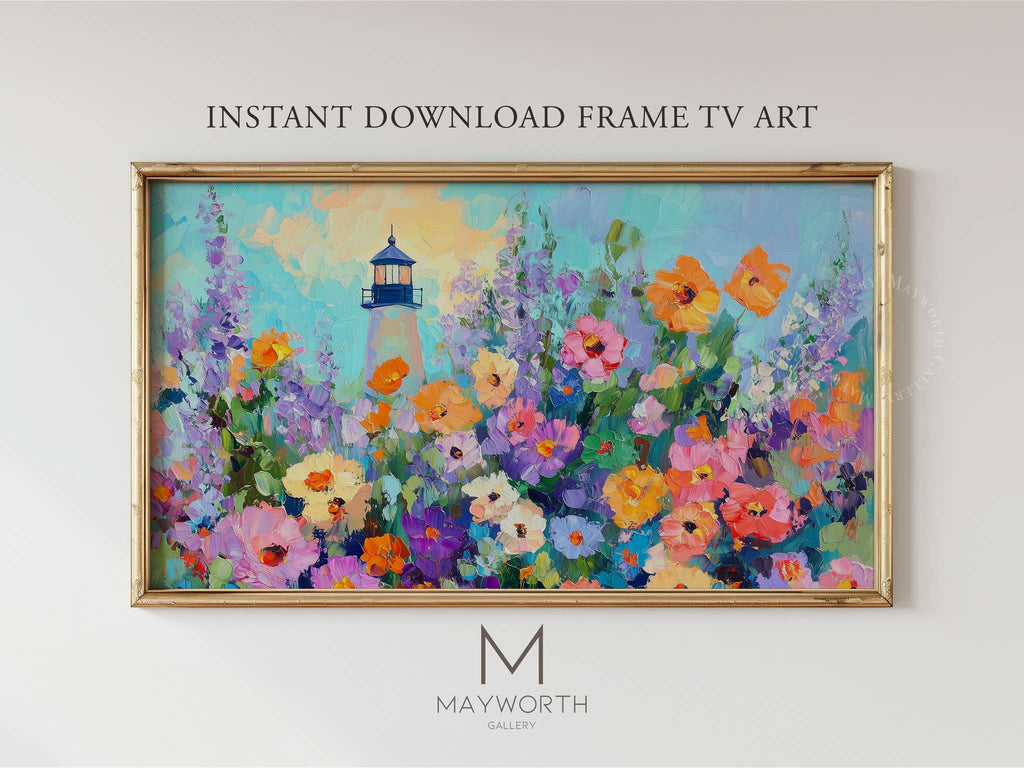 Instant download wildflower lighthouse art for Samsung Frame TV — Mayworth Gallery digital art