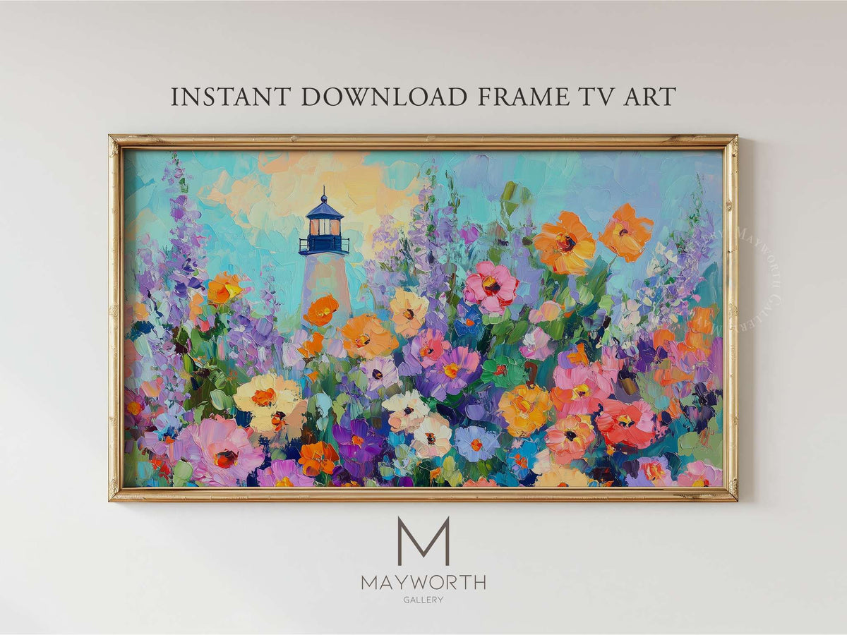Instant download wildflower lighthouse art for Samsung Frame TV — Mayworth Gallery digital art