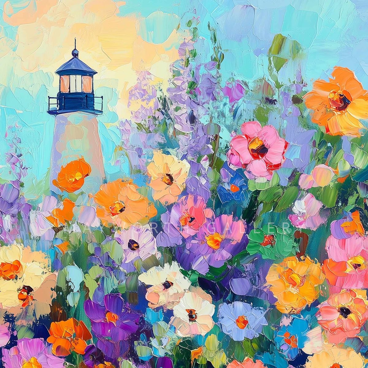 Wildflower lighthouse art close-up with watermark — Samsung Frame TV art 4K digital download