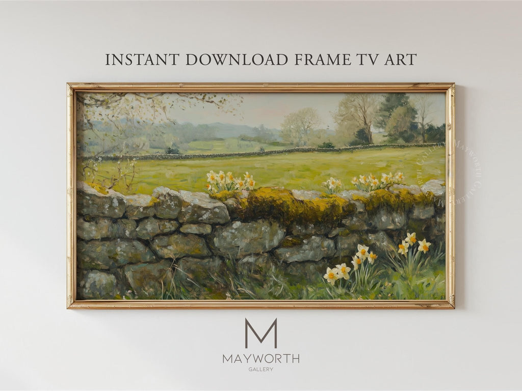 Samsung Frame TV Art Impressionistic Painting Daffodils and Countryside