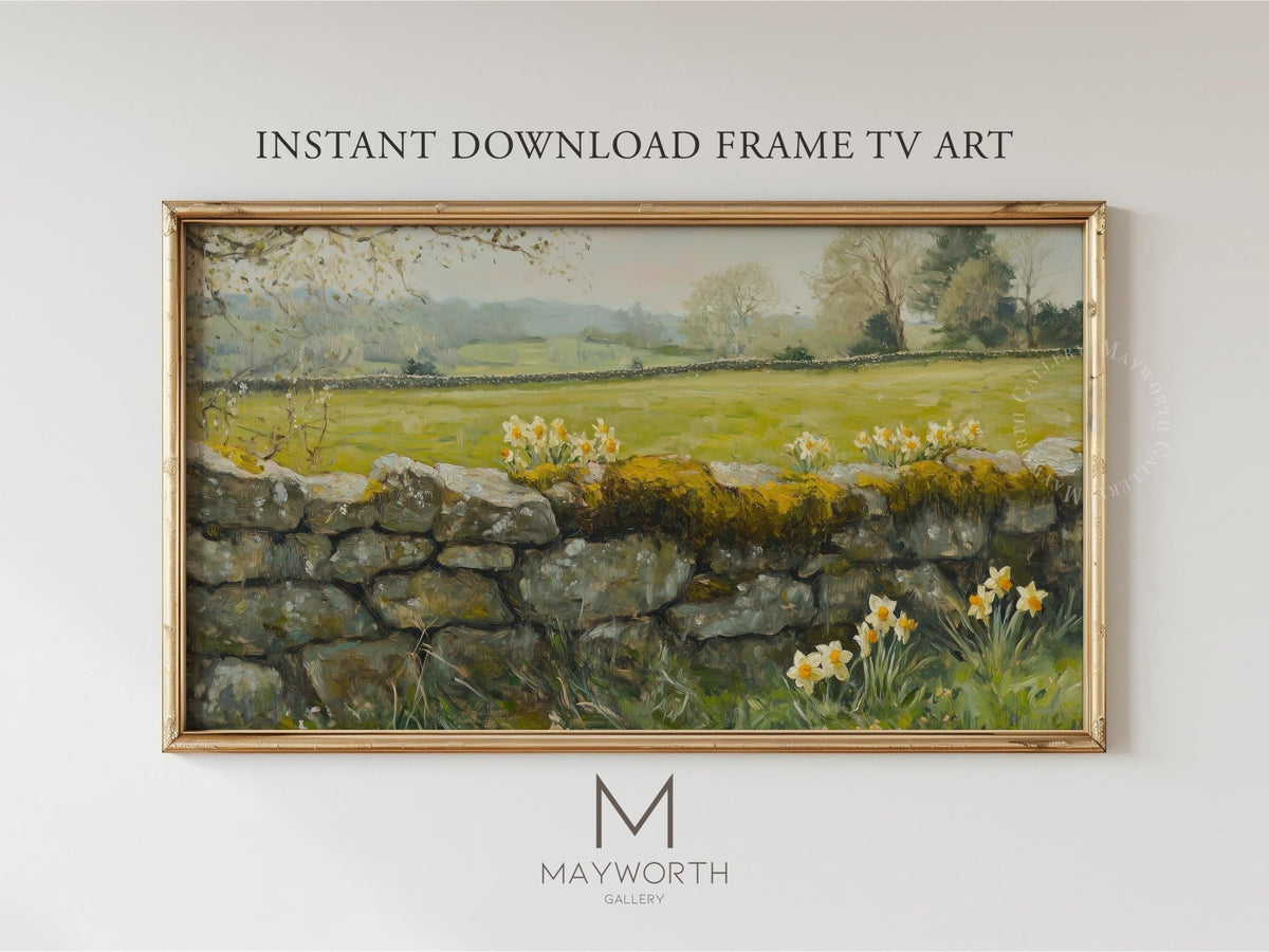 Samsung Frame TV Art Impressionistic Painting Daffodils and Countryside