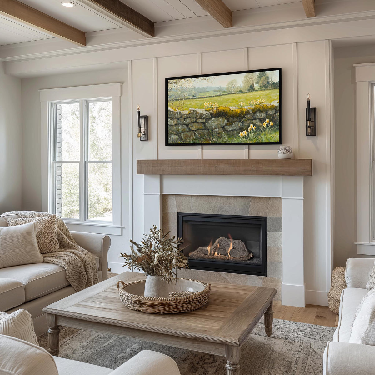 Samsung Frame TV Art Impressionistic Painting Daffodils and Countryside