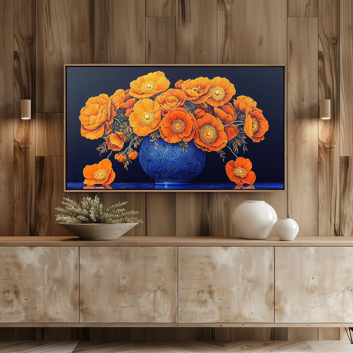 Samsung Frame TV Art | Orange Floral Still Life | 4K TV Art Download | Modern Décor