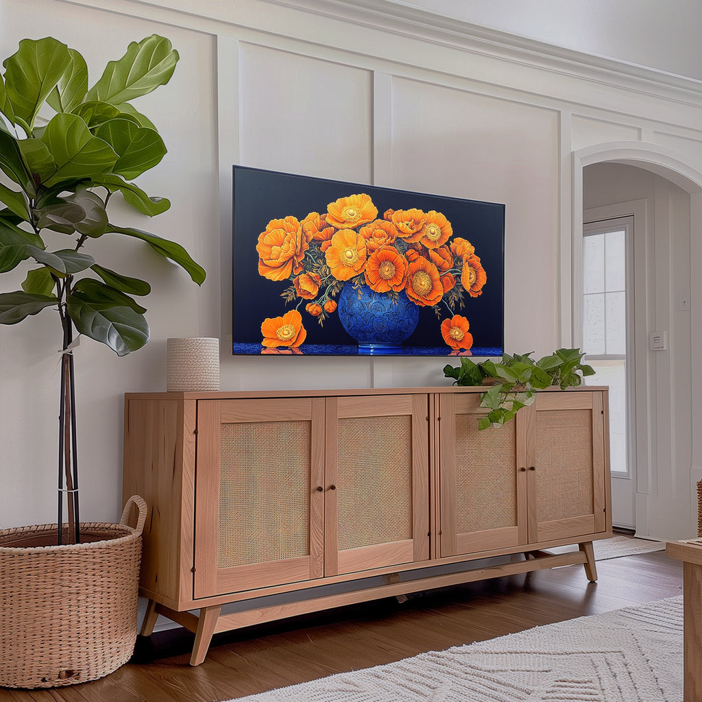 Samsung Frame TV Art | Orange Floral Still Life | 4K TV Art Download | Modern Décor