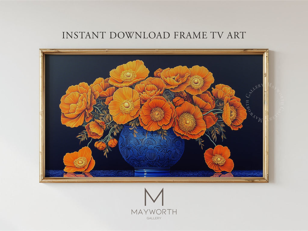 Samsung Frame TV Art | Orange Floral Still Life | 4K TV Art Download | Modern Décor