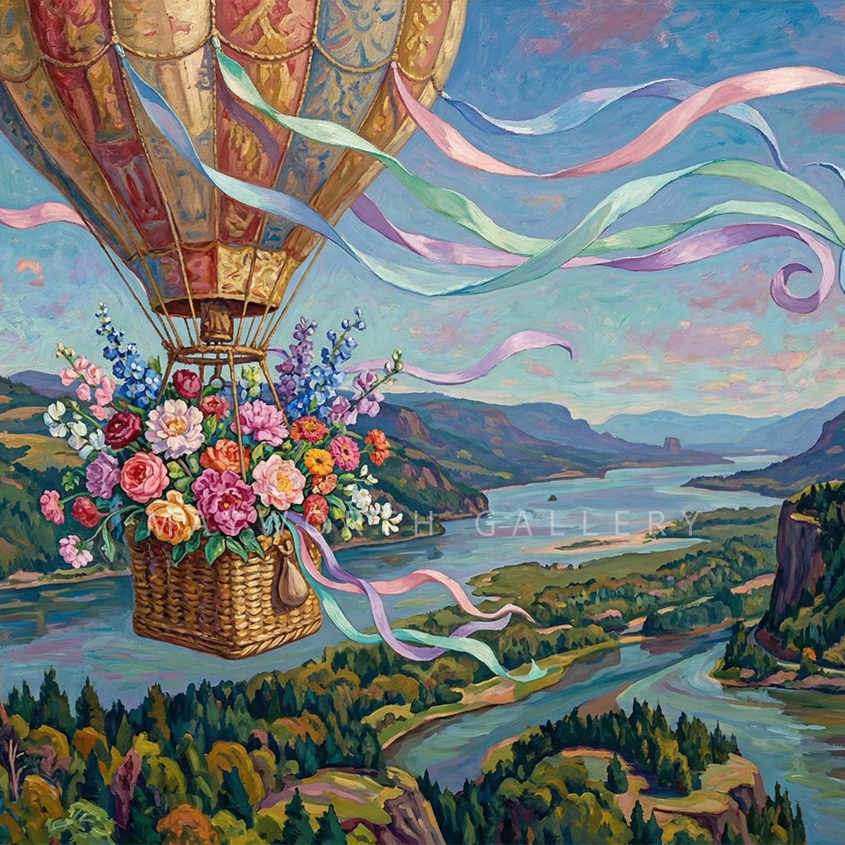 Floral hot air balloon over the gorge - square thumbnail - Samsung Frame TV digital art