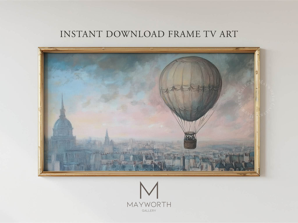 Pastel Hot Air Balloon Sketchy Frame TV art — instant digital download by Mayworth Gallery