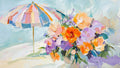 Pastel Beach Umbrella and Flowers art for Samsung Frame TV — warm, gallery-quality digital artwork in Art Mode