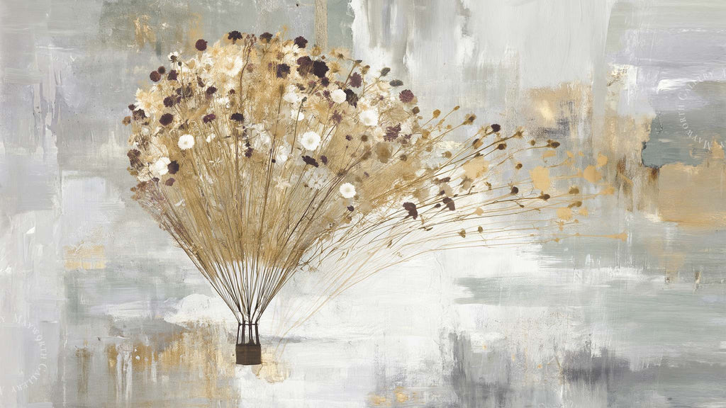 Modern gold and grey hot air balloon digital art for Samsung Frame TV, 4K landscape