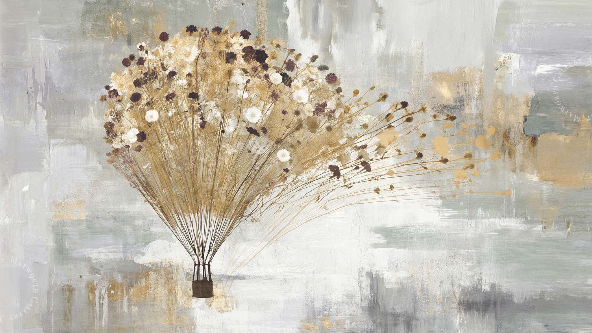 Modern gold and grey hot air balloon digital art for Samsung Frame TV, 4K landscape