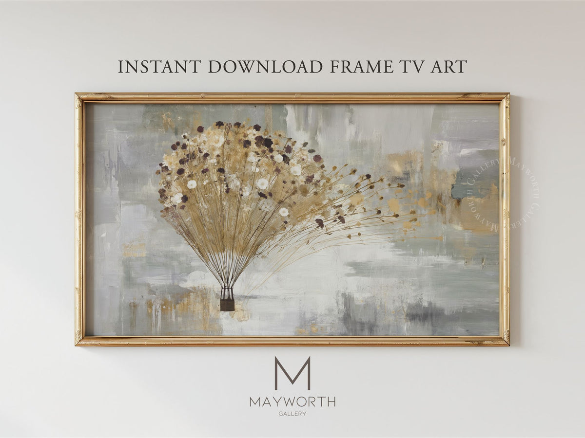 Mayworth Gallery instant download Frame TV art — Modern Gold and Grey Hot Air Balloon