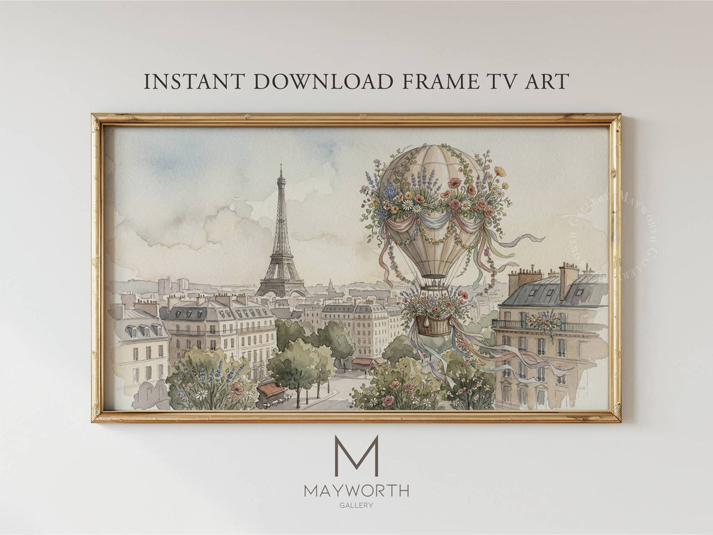 Instant download Frame TV art — Floral Hot-Air Balloon Whimsical Illustration | 4K digital download by Mayworth Gallery