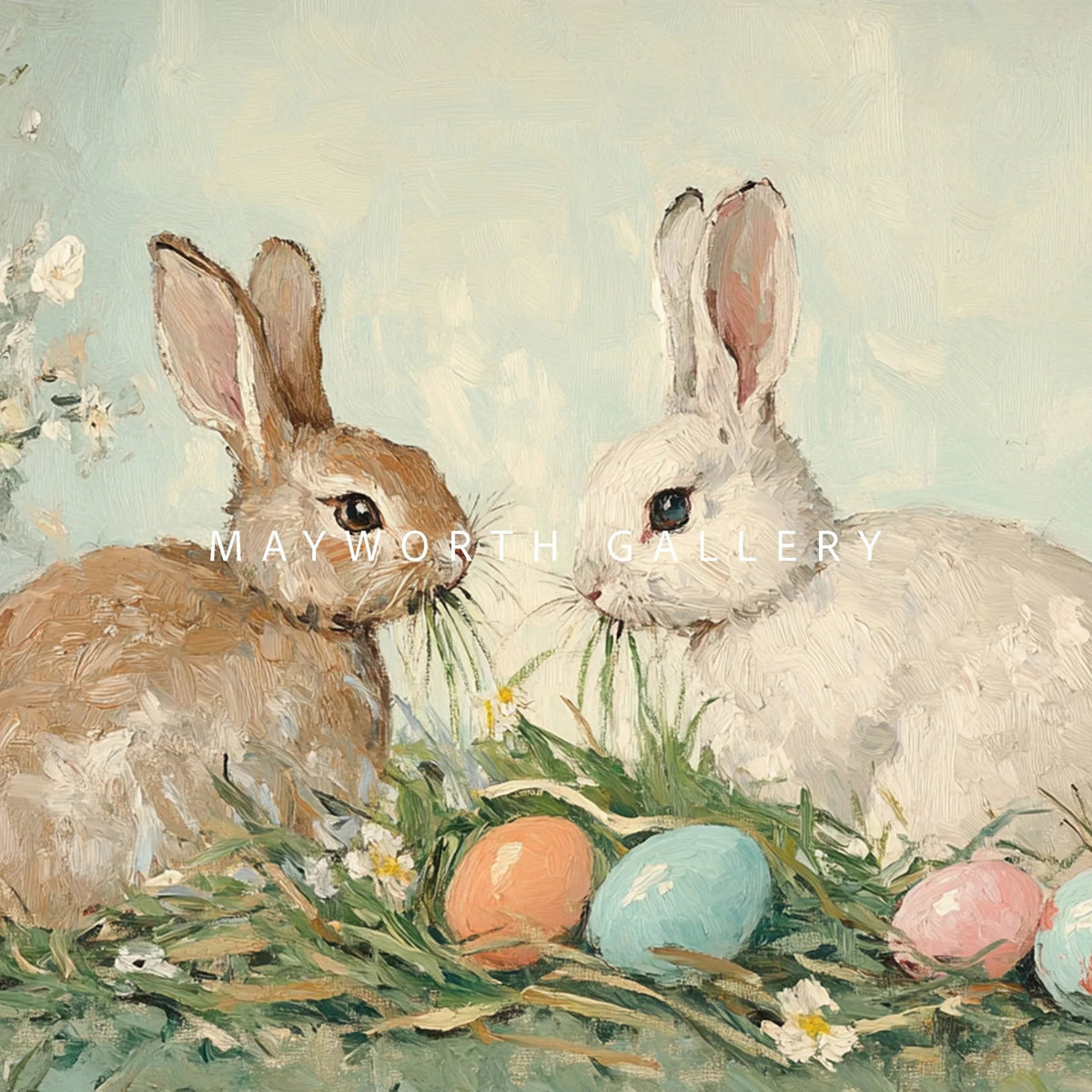 Closeup image of two rabbits and easte eggs Frame TV art digital download for Samsung Frame TV