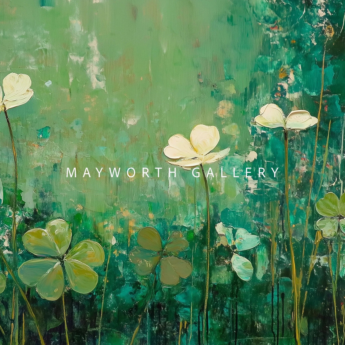 Samsung Frame TV art of green shamrocks in impressionistic style for art tv